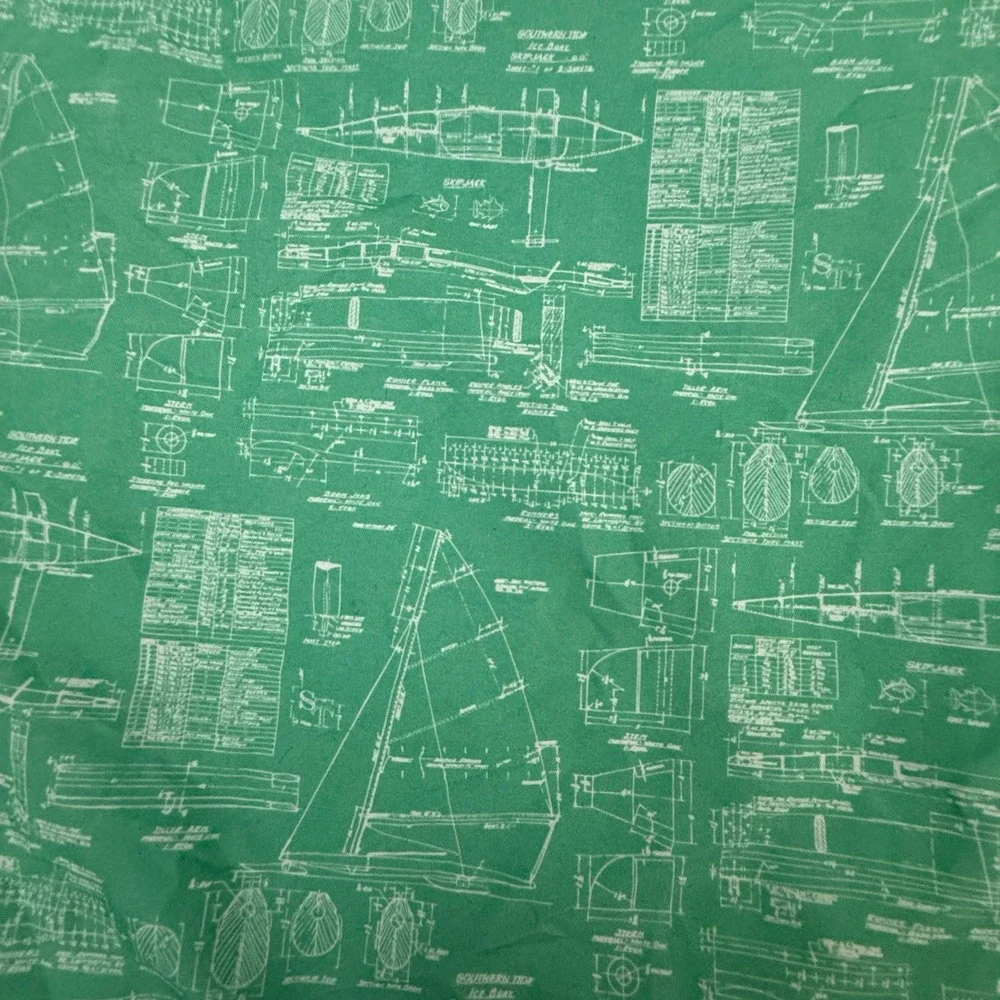 Southern Tide Water Shorts Mens Large Green Nautical Blueprint Swim Trunks Lined
